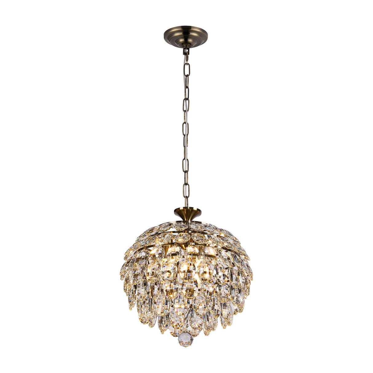 Coniston 3 Light Crystal Pendant Light – Antique Brass