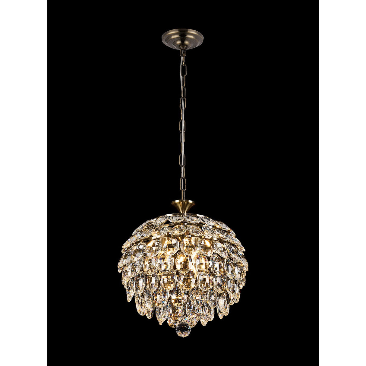 Coniston 3 Light Crystal Pendant Light – Antique Brass