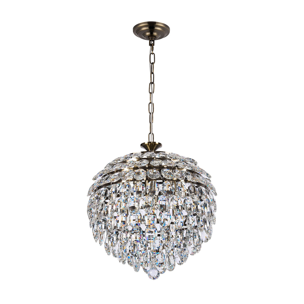 Coniston 6 Light Crystal Pendant Light – Antique Brass