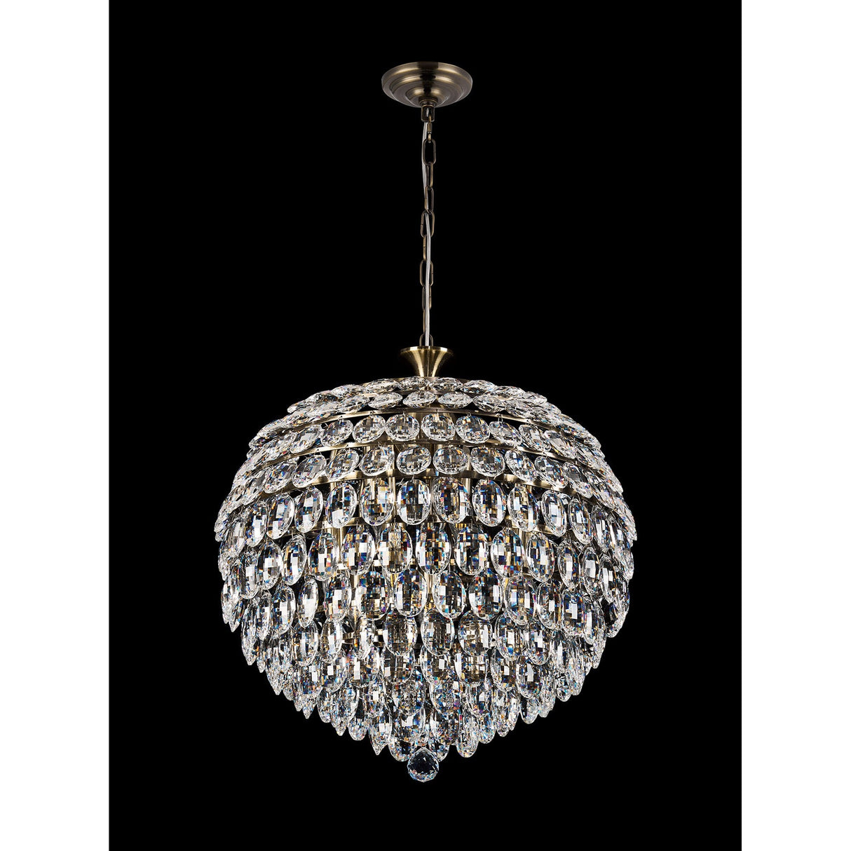 Coniston 54cm 9 Light Crystal Chandelier - Antique Brass