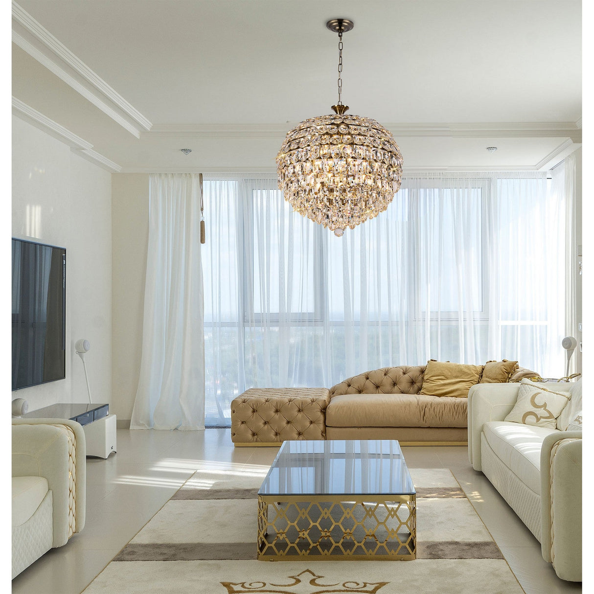 Coniston 54cm 9 Light Crystal Chandelier - Antique Brass