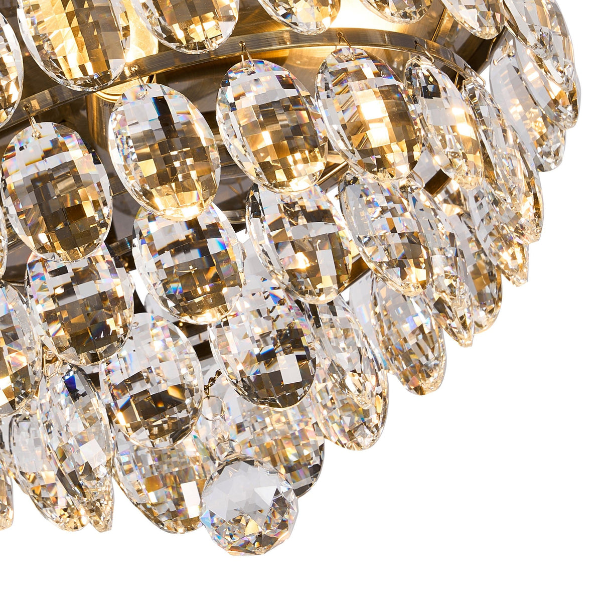 Coniston 12 Light Crystal Flush Ceiling Light - Antique Brass