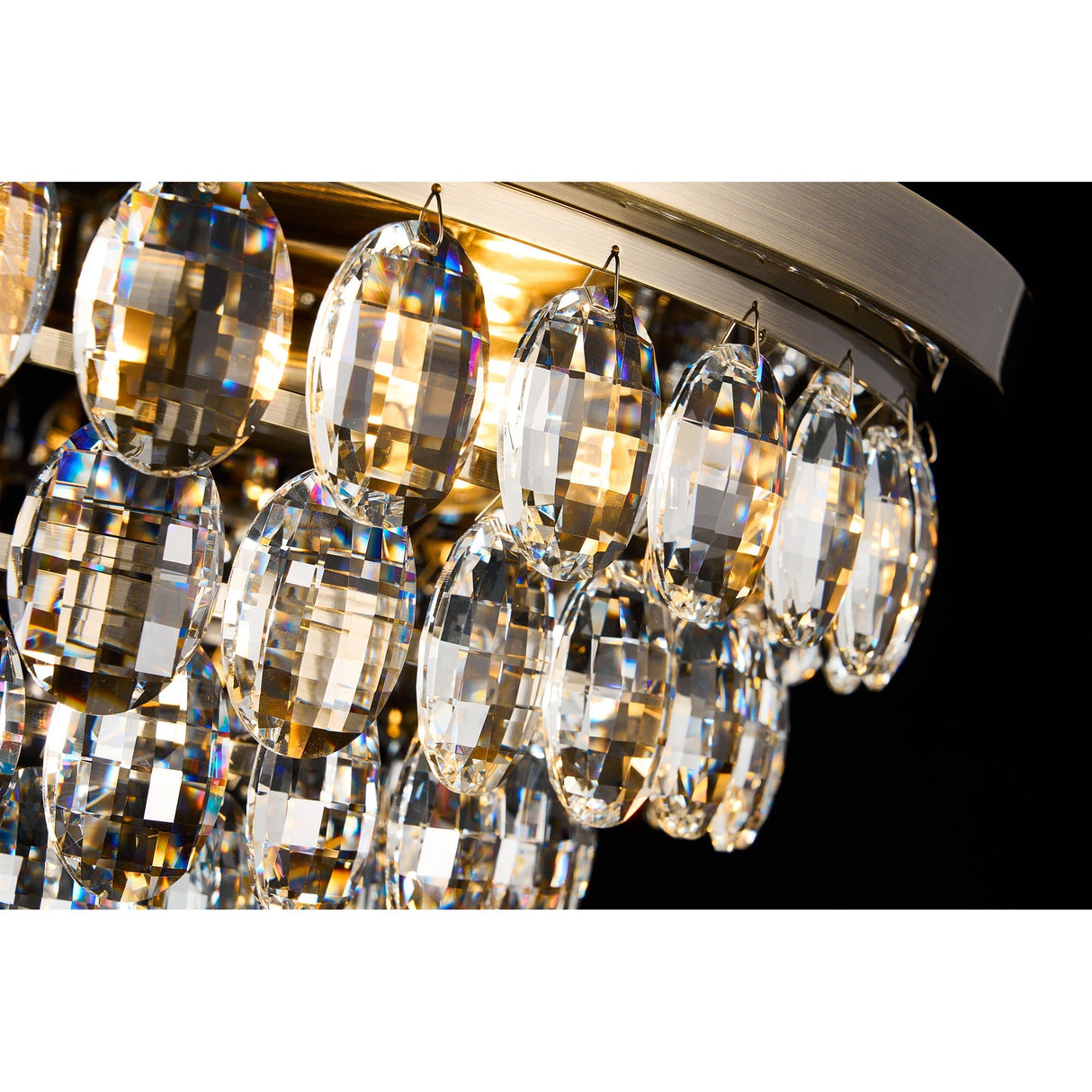 Coniston 12 Light Crystal Flush Ceiling Light - Antique Brass
