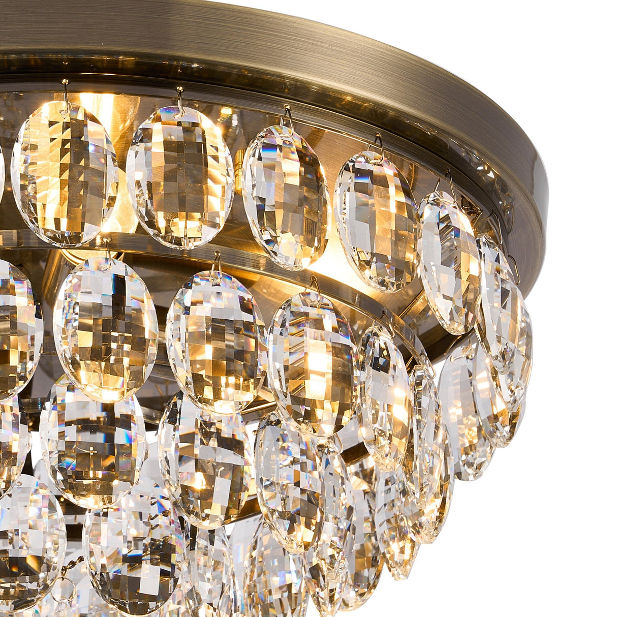 Coniston 12 Light Crystal Flush Ceiling Light - Antique Brass