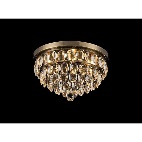 Coniston 12 Light Crystal Flush Ceiling Light - Antique Brass