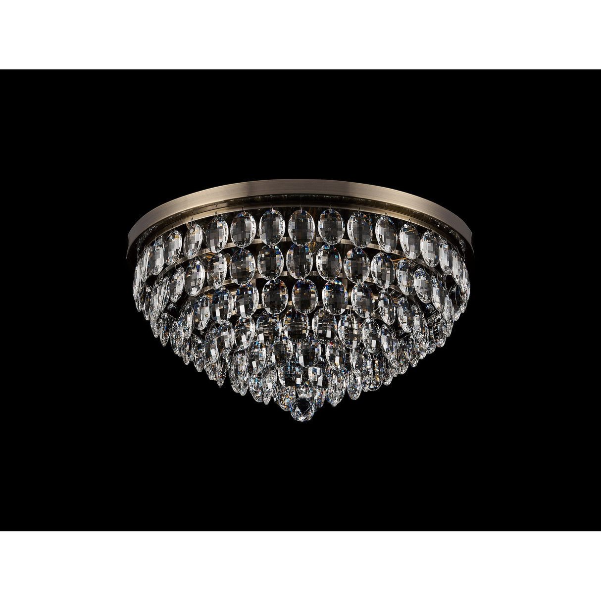 Coniston 15 Light Crystal Flush Ceiling Light - Antique Brass