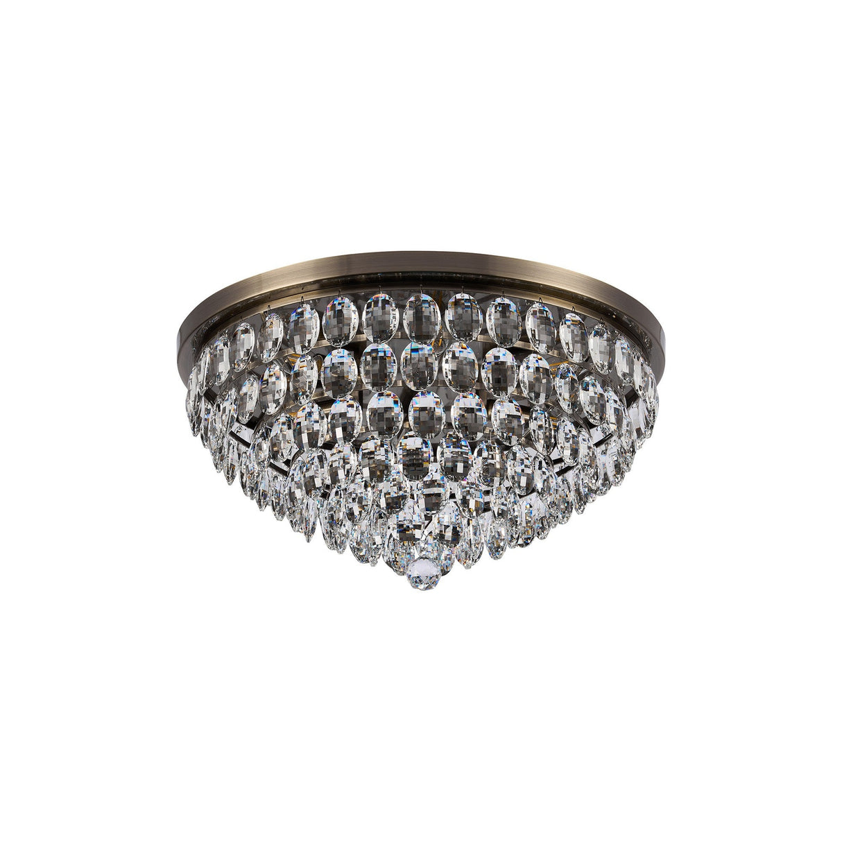 Coniston 15 Light Crystal Flush Ceiling Light - Antique Brass