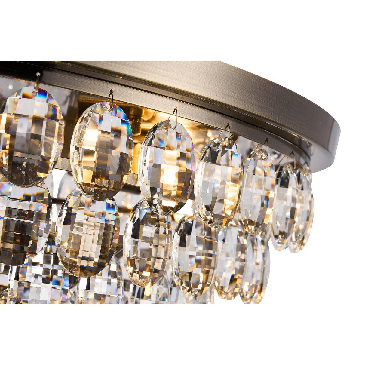 Coniston 15 Light Crystal Flush Ceiling Light - Antique Brass