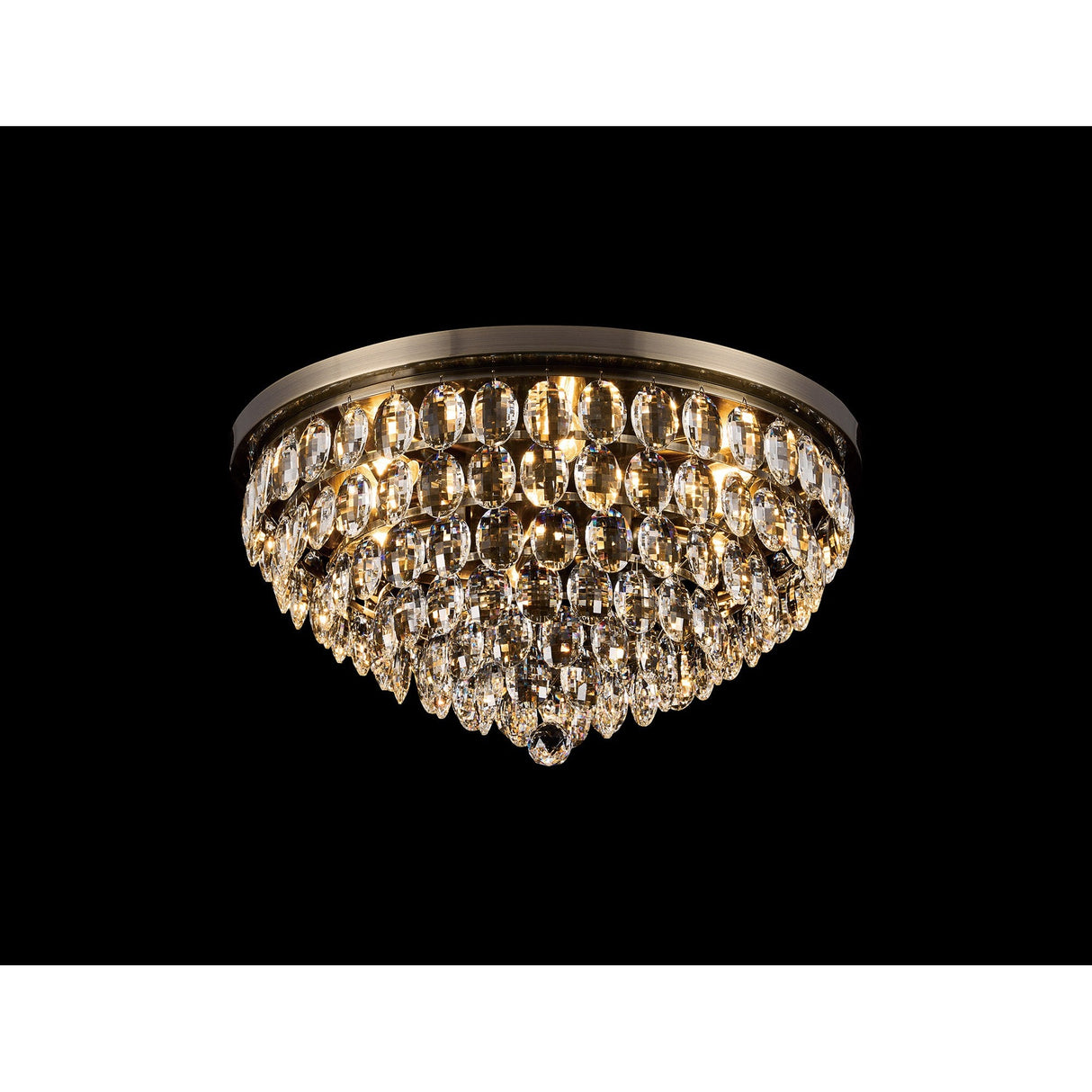 Coniston 15 Light Crystal Flush Ceiling Light - Antique Brass
