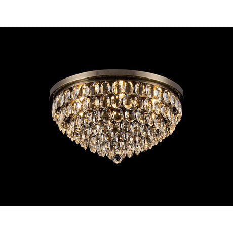 Coniston 15 Light Crystal Flush Ceiling Light - Antique Brass
