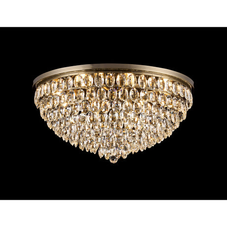 Coniston 3 Light Crystal Flush Ceiling Light - Antique Brass