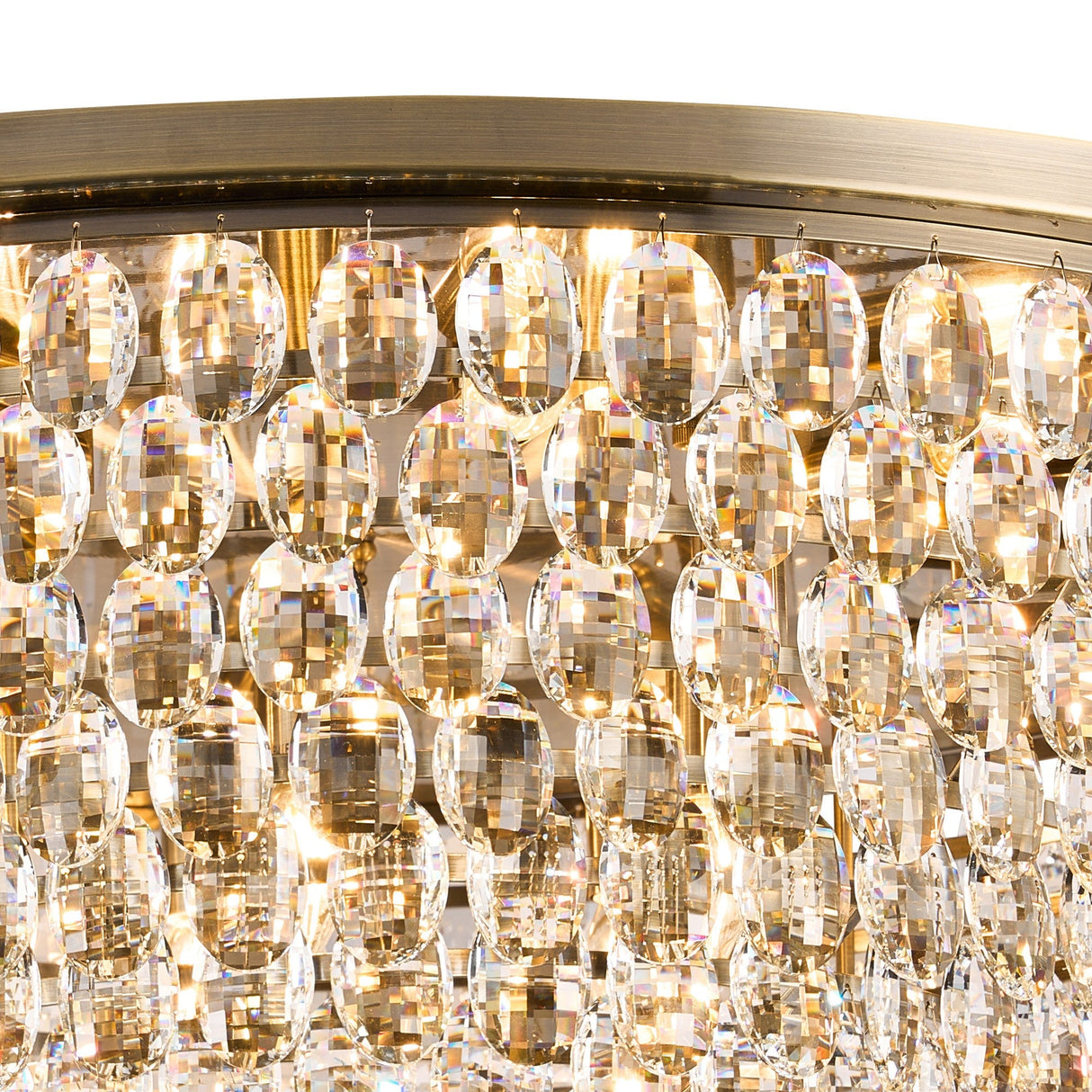 Coniston 6 Light Crystal Flush Ceiling Light - Antique Brass