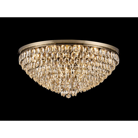 Coniston 6 Light Crystal Flush Ceiling Light - Antique Brass