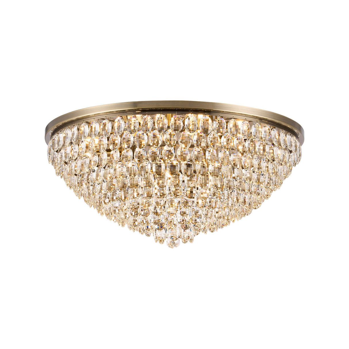 Coniston 6 Light Crystal Flush Ceiling Light - Antique Brass