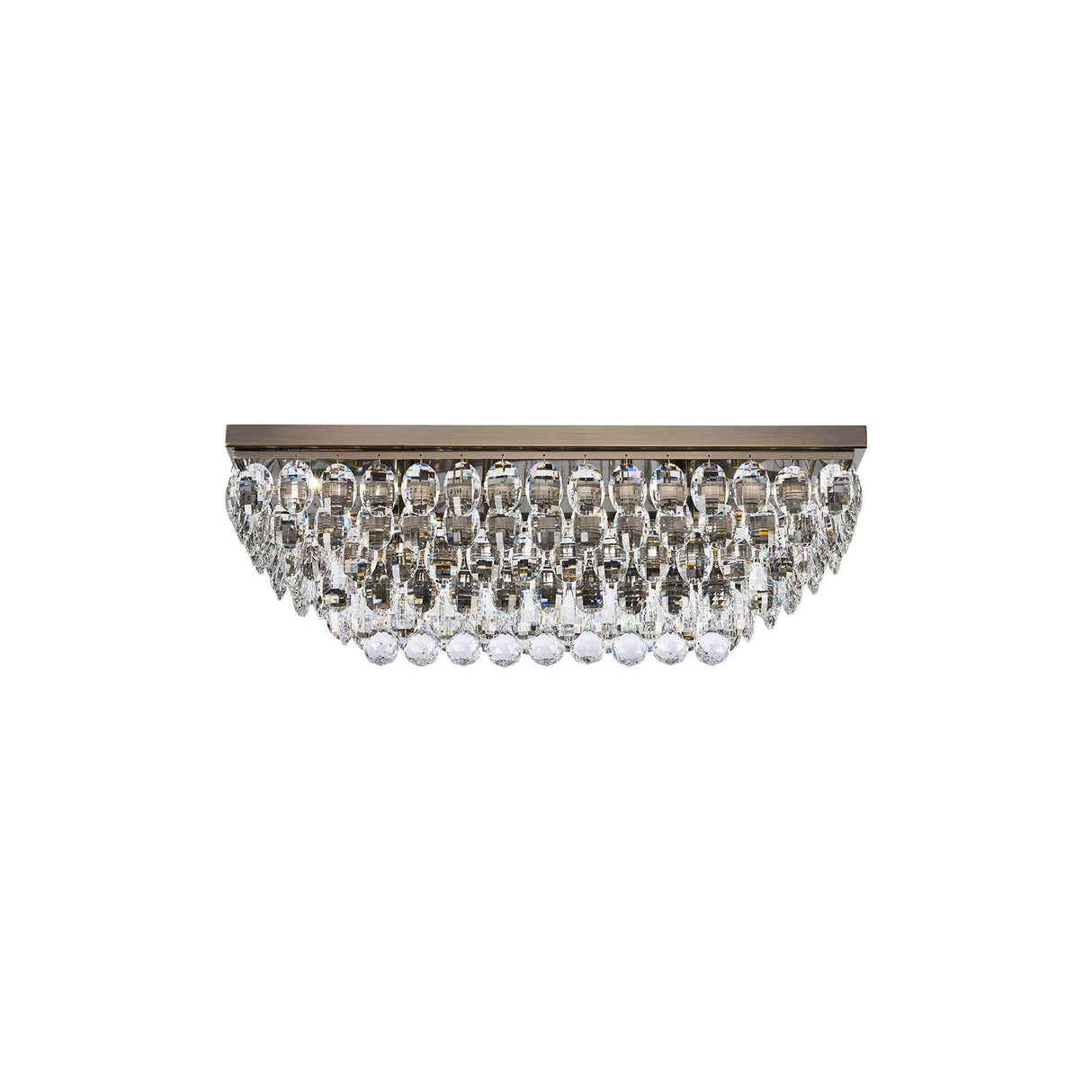 Coniston 11 Light Bar Crystal Flush Ceiling Light - Antique Brass