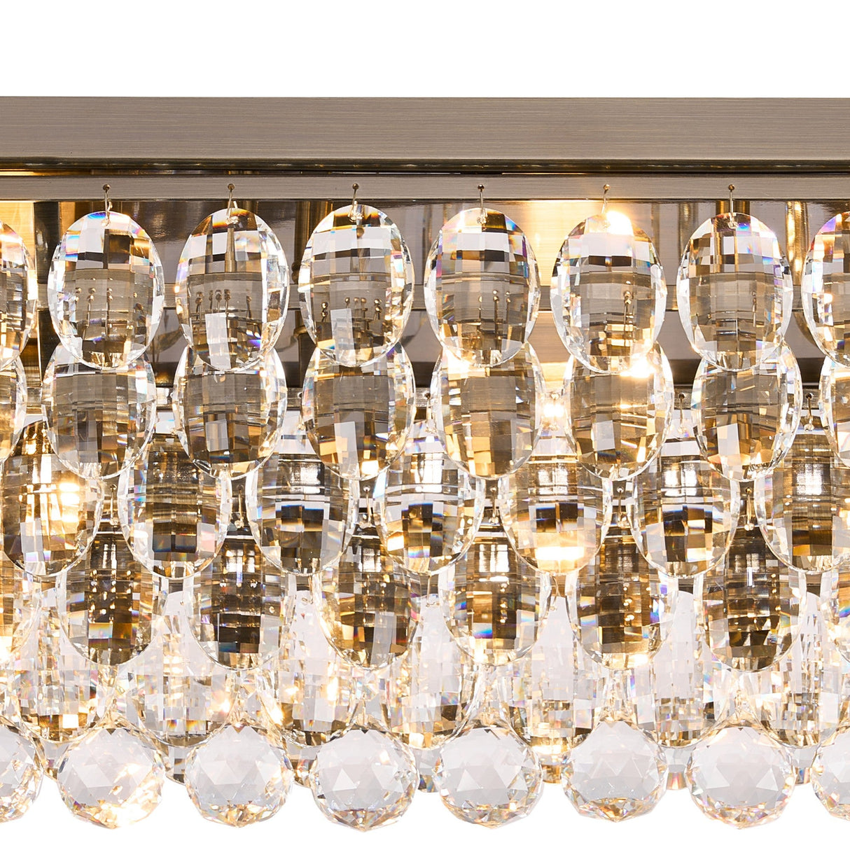 Coniston 11 Light Bar Crystal Flush Ceiling Light - Antique Brass