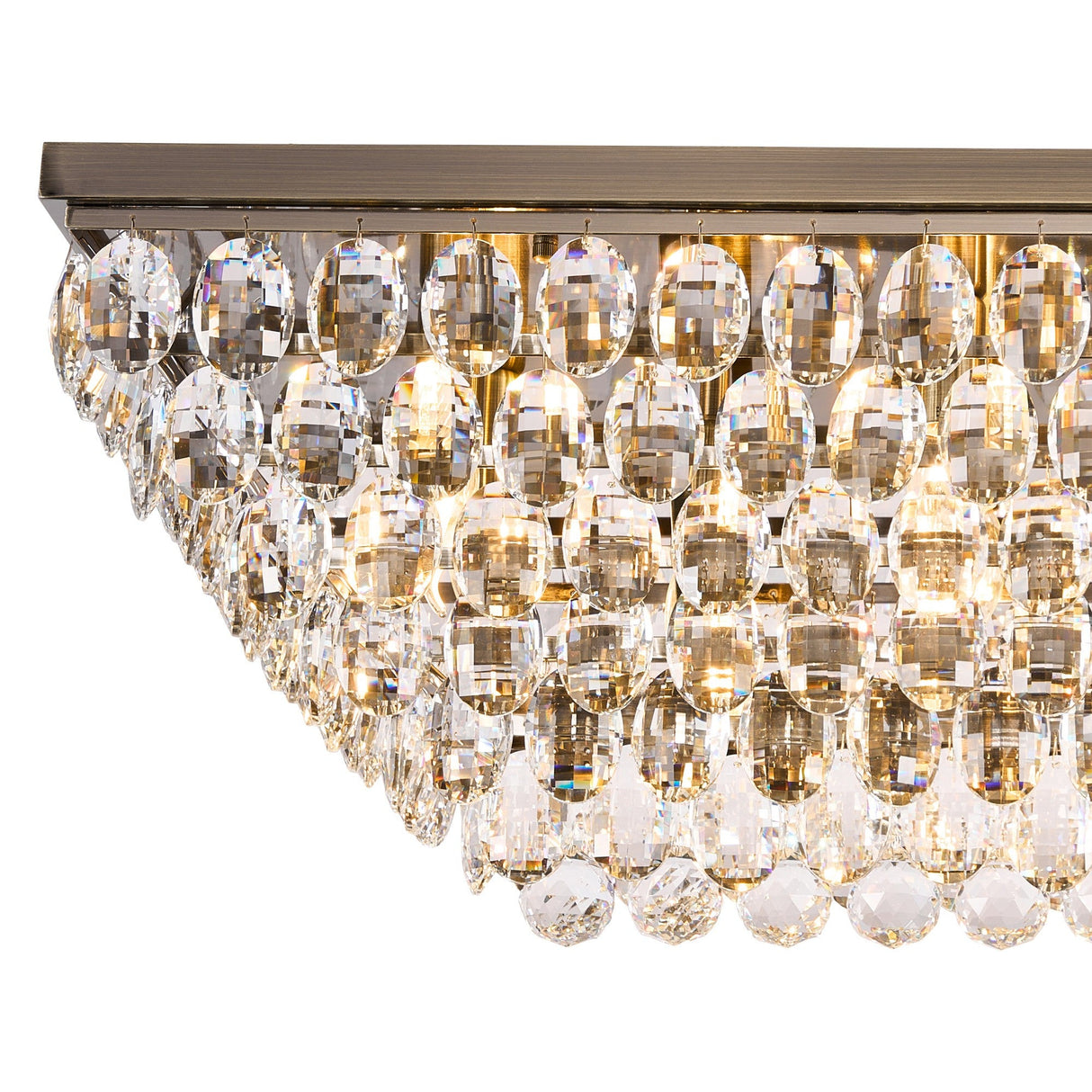 Coniston 5 Light Bar Crystal Flush Ceiling Light - Antique Brass