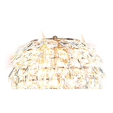 A close-up of the Coniston 3 Light Crystal Floor Lamp in French Gold, featuring multiple layers of sparkling oval-shaped crystals reflecting bright light against a white background.