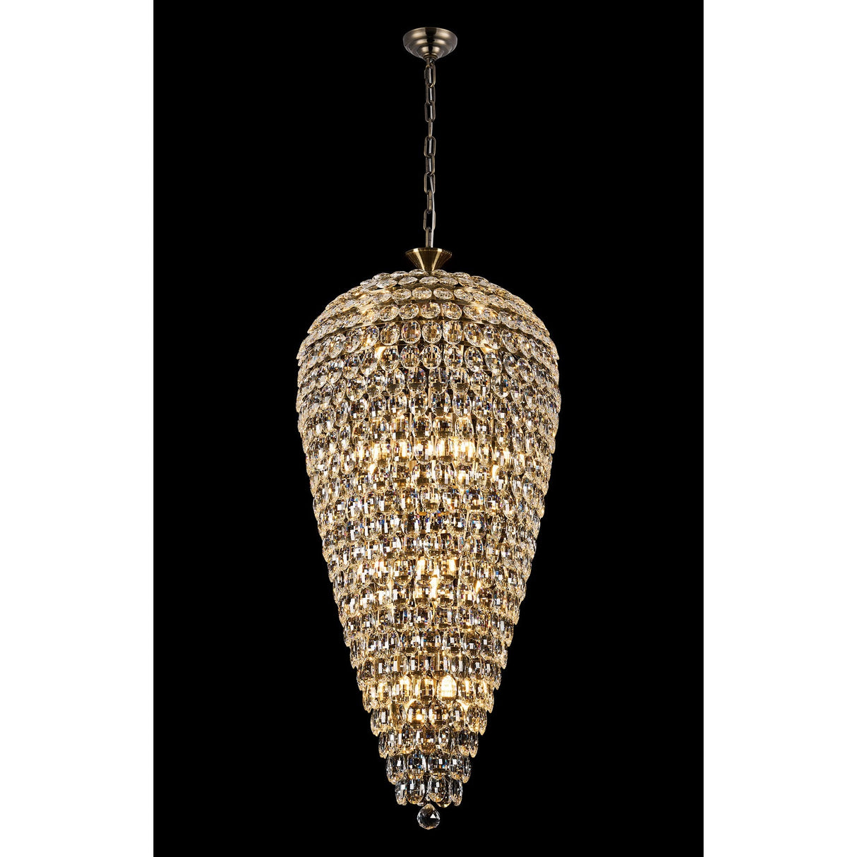 Coniston 60cm Tall Acorn 20 Light Crystal Chandelier - Antique Brass