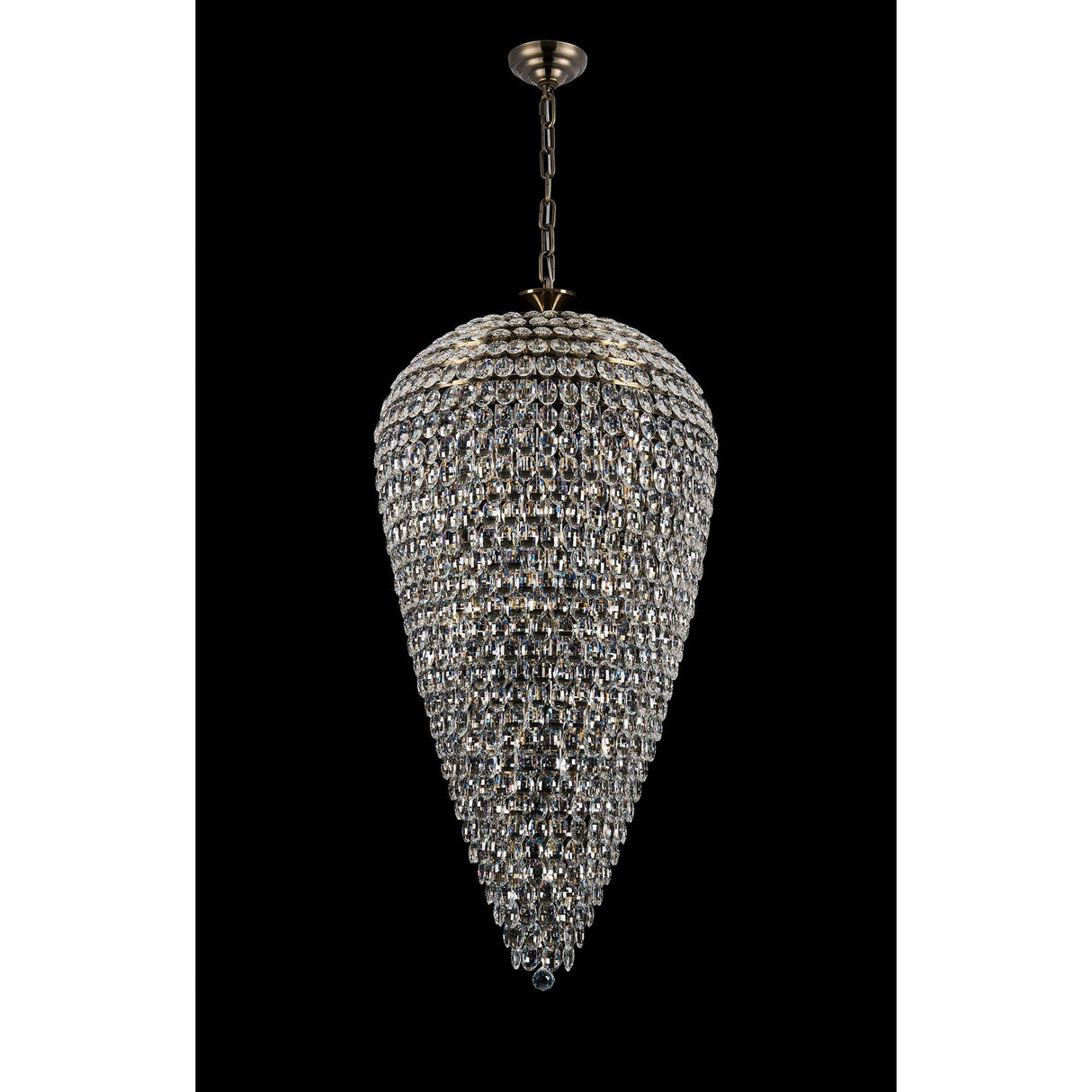 Coniston 80cm Tall Acorn 30 Light Crystal Chandelier - Antique Brass