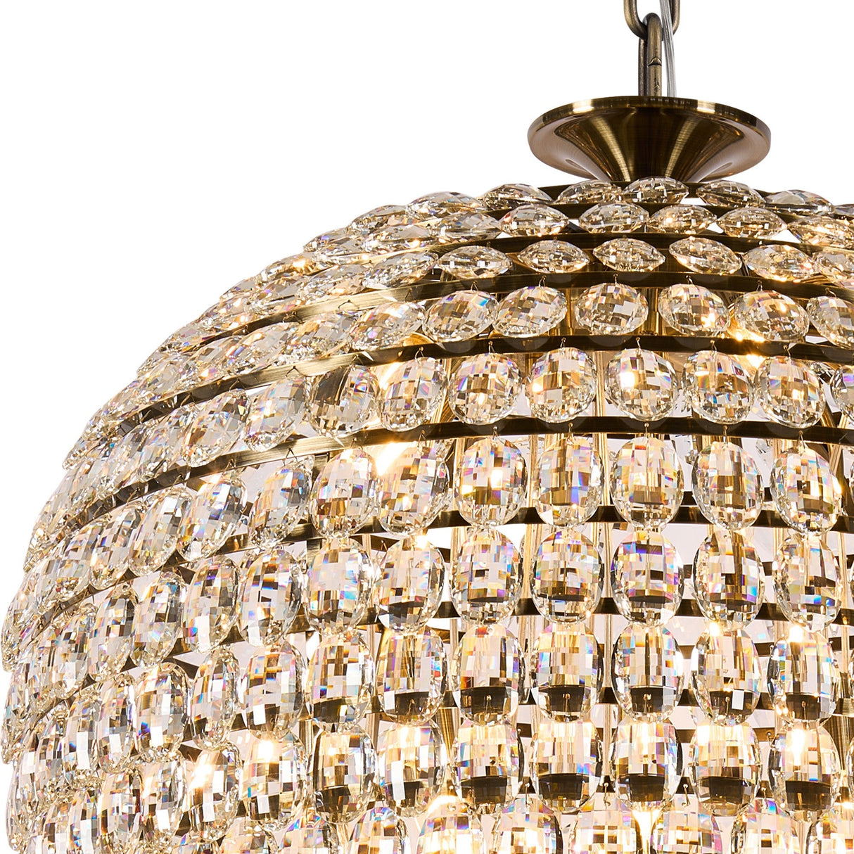 Coniston 80cm Tall Acorn 30 Light Crystal Chandelier - Antique Brass