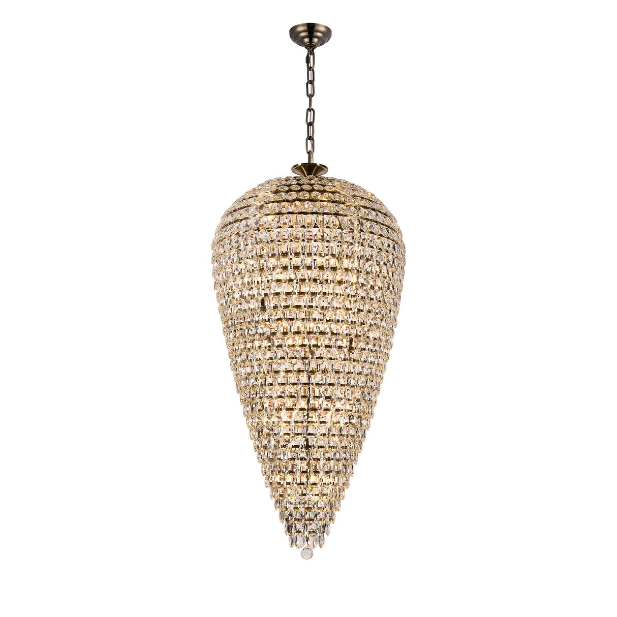 Coniston 80cm Tall Acorn 30 Light Crystal Chandelier - Antique Brass