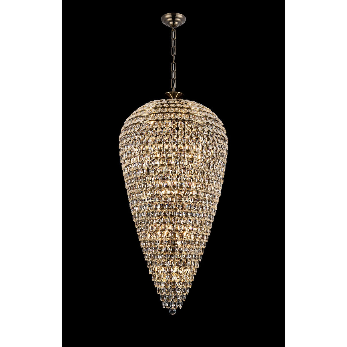 Coniston 80cm Tall Acorn 30 Light Crystal Chandelier - Antique Brass
