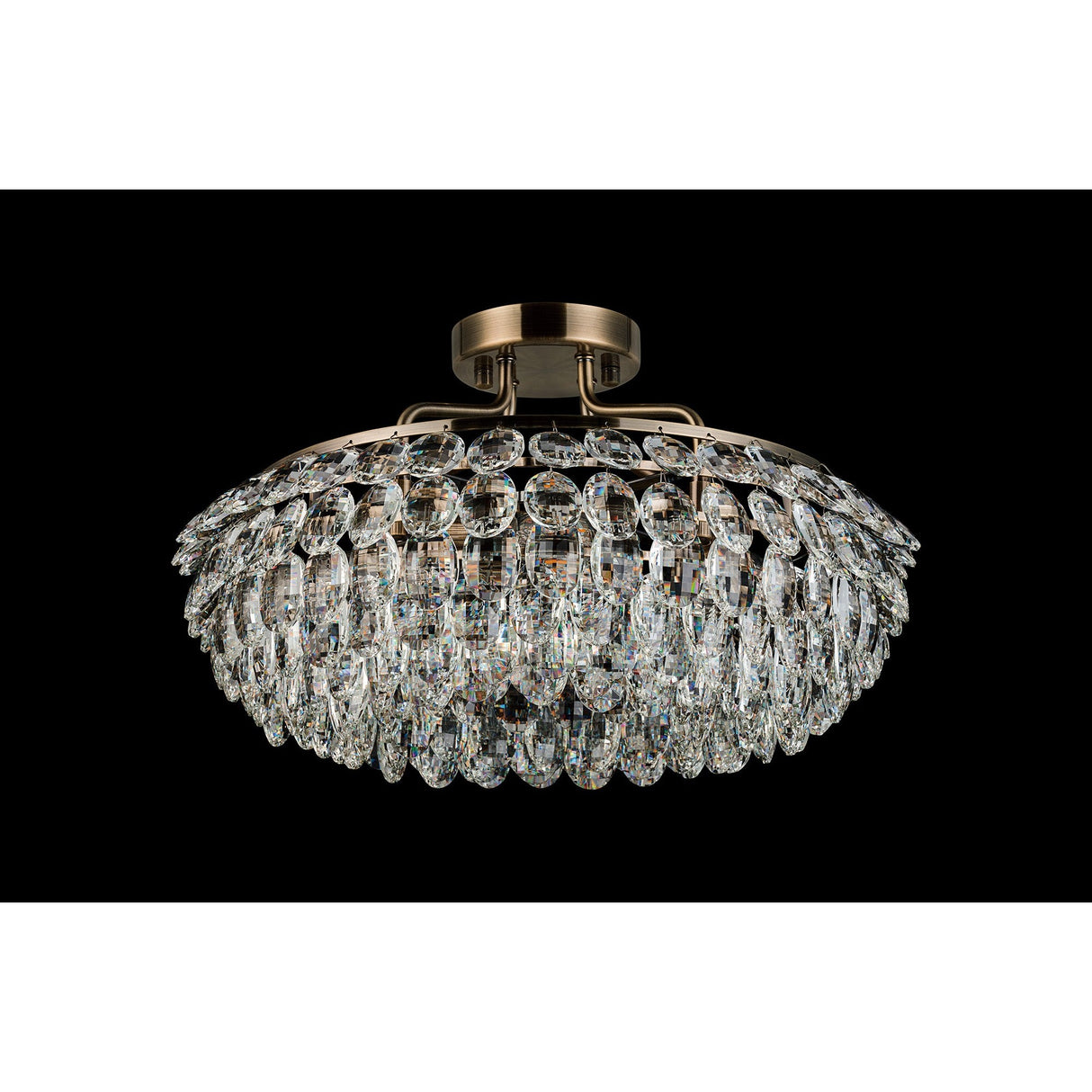 Coniston 8 Light Ring Crystal Semi-Flush Ceiling Light - Antique Brass
