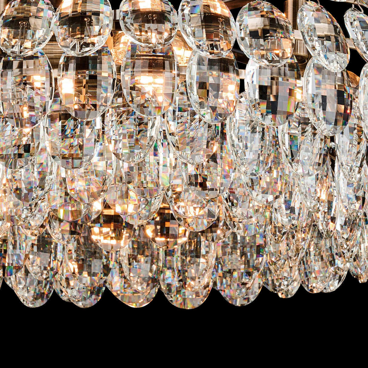 Coniston 8 Light Ring Crystal Semi-Flush Ceiling Light - Antique Brass