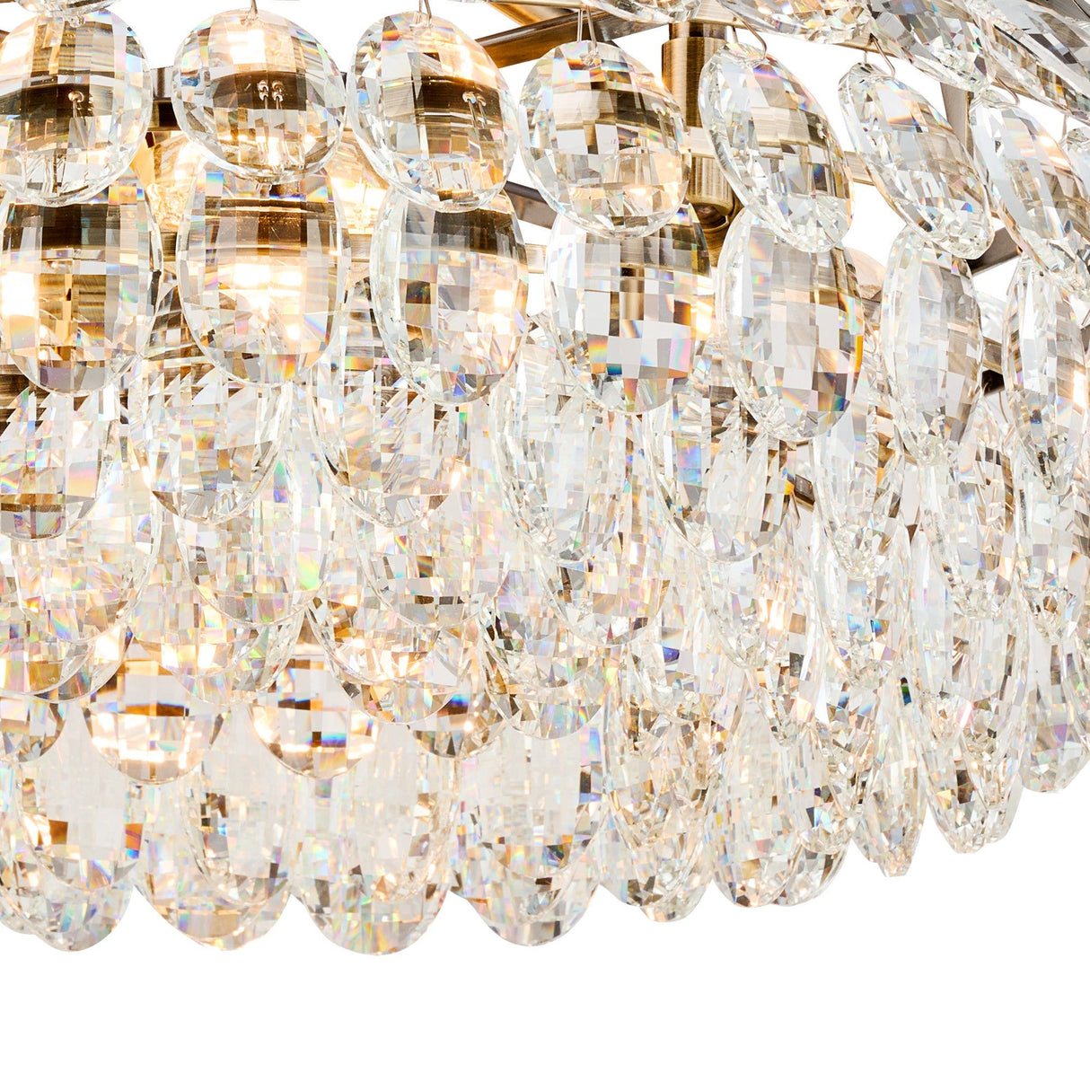 Coniston 8 Light Ring Crystal Semi-Flush Ceiling Light - Antique Brass