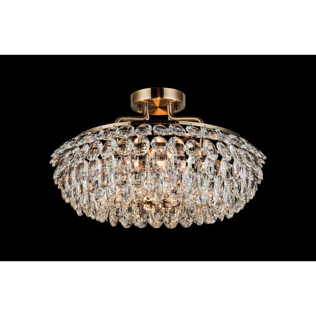 Coniston 8 Light Ring Crystal Semi-Flush Ceiling Light - Antique Brass