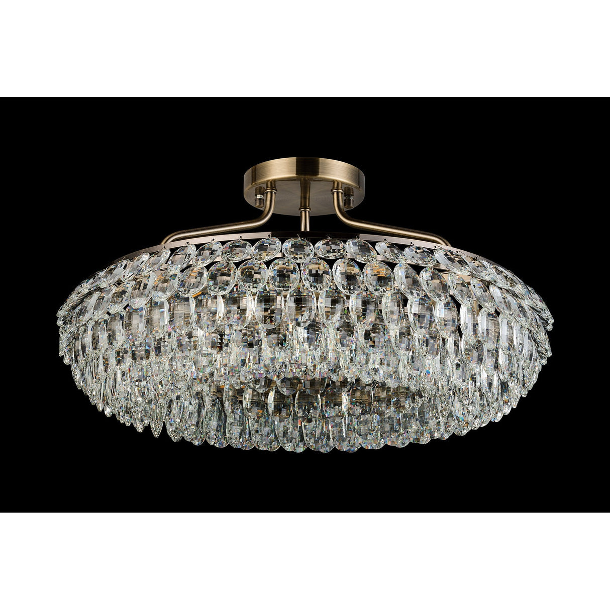 Coniston 15 Light Ring Crystal Semi-Flush Ceiling Light - Antique Brass