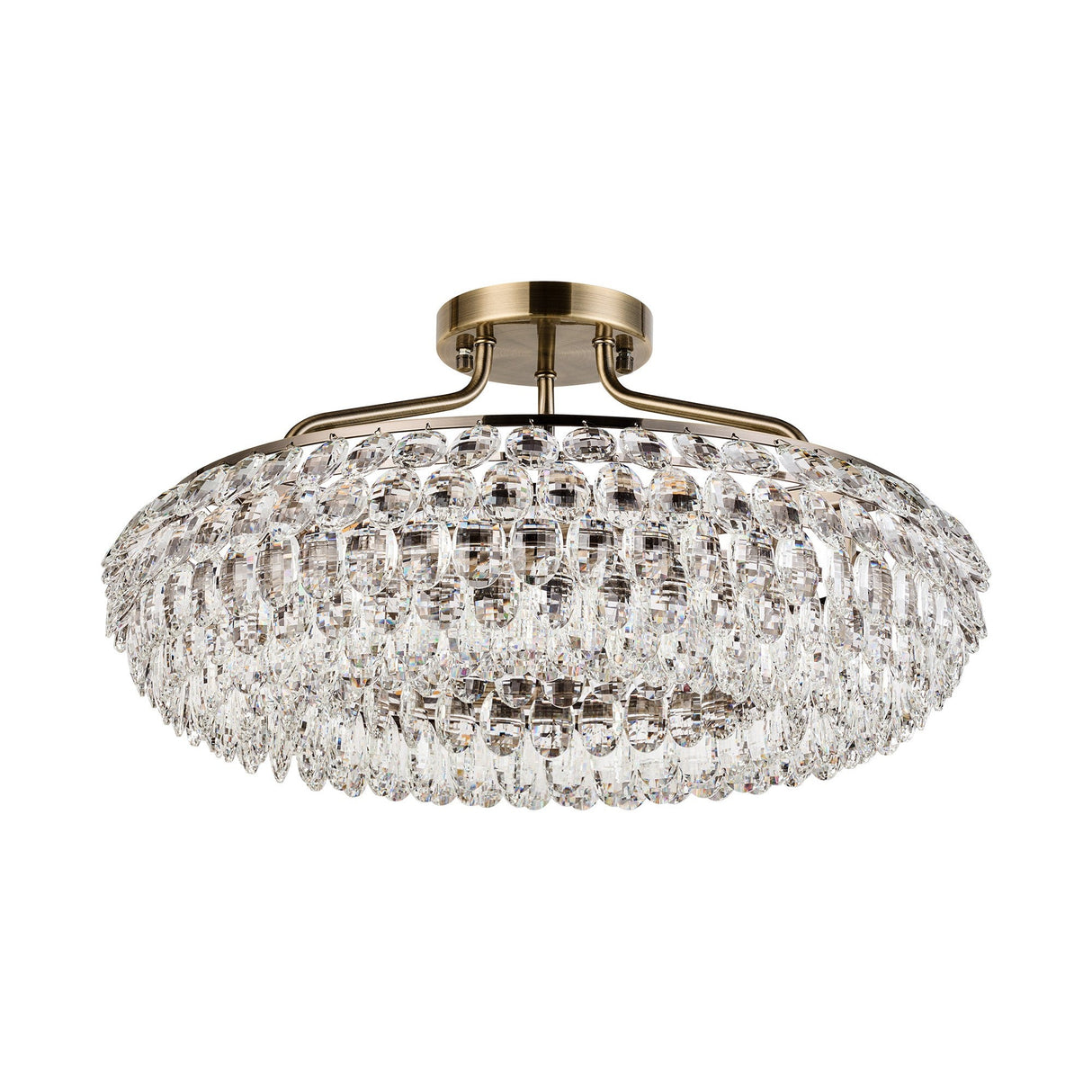 Coniston 15 Light Ring Crystal Semi-Flush Ceiling Light - Antique Brass