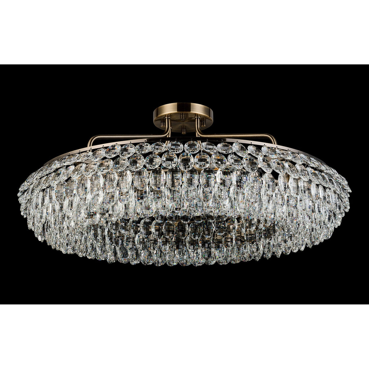 Coniston 18 Light Ring Crystal Semi-Flush Ceiling Light - Antique Brass