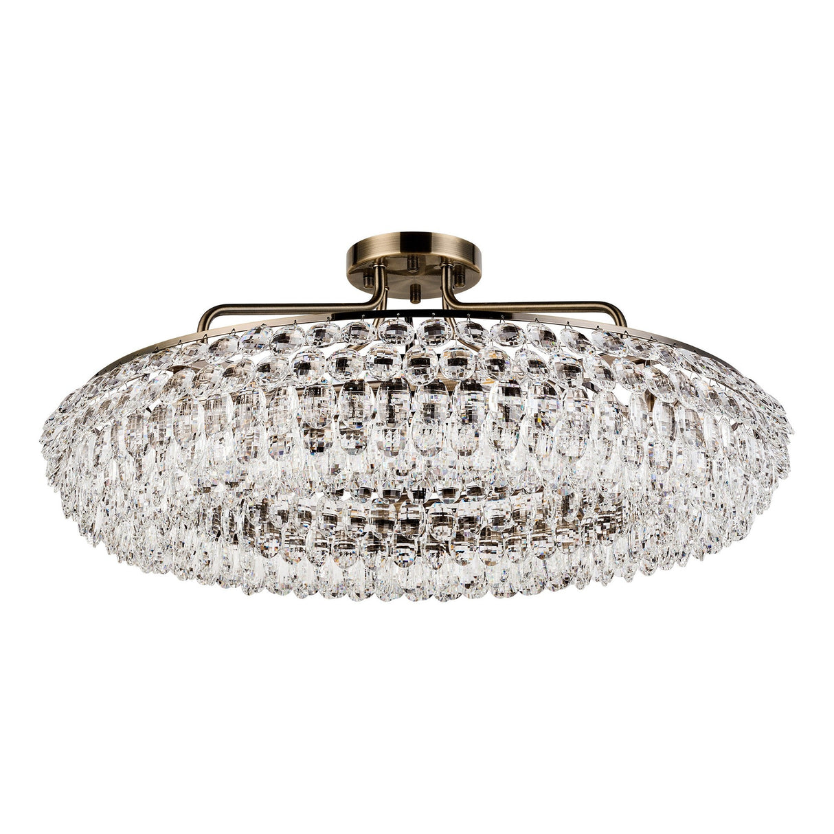Coniston 18 Light Ring Crystal Semi-Flush Ceiling Light - Antique Brass