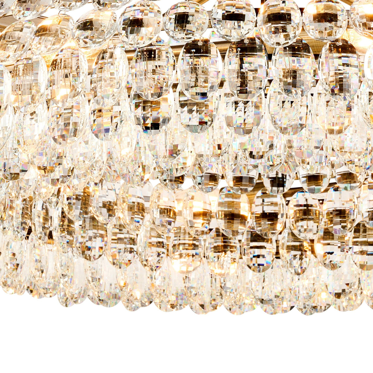 Coniston 18 Light Ring Crystal Semi-Flush Ceiling Light - Antique Brass