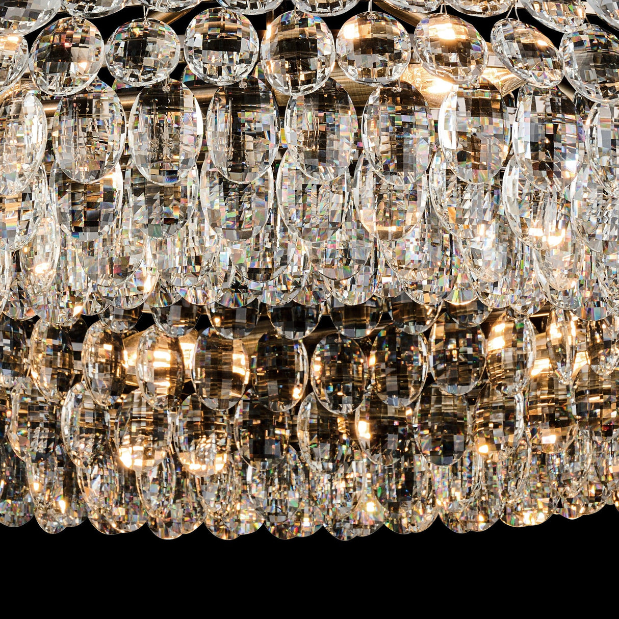 Coniston 18 Light Ring Crystal Semi-Flush Ceiling Light - Antique Brass