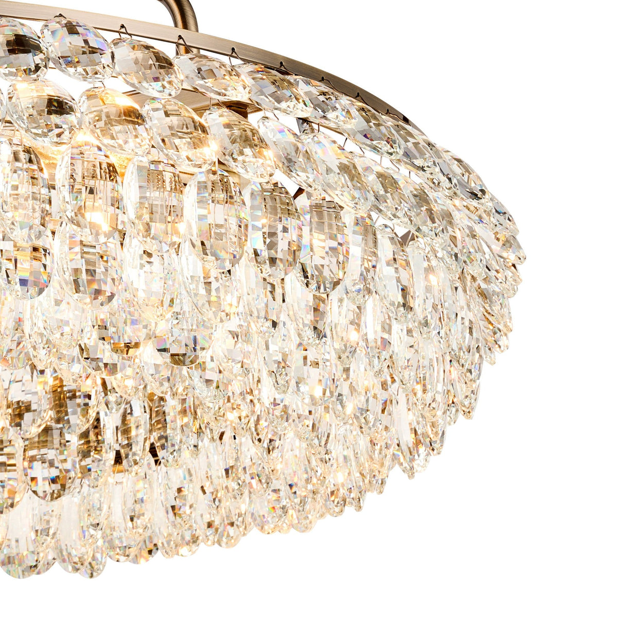 Coniston 18 Light Ring Crystal Semi-Flush Ceiling Light - Antique Brass