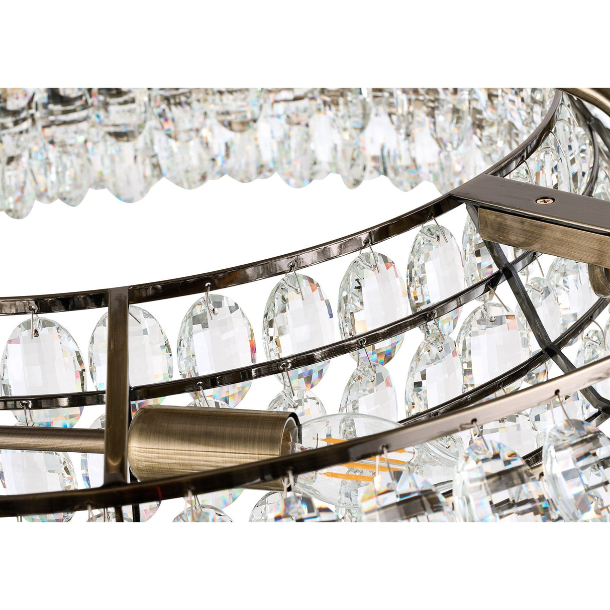 Coniston 18 Light Ring Crystal Semi-Flush Ceiling Light - Antique Brass