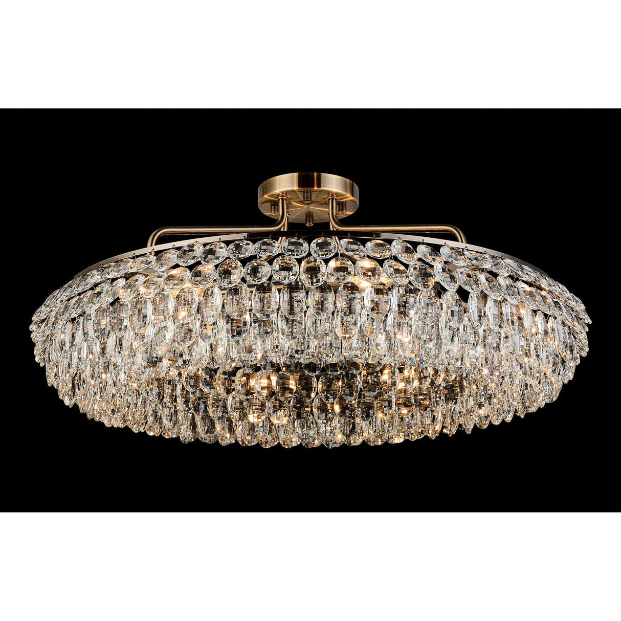 Coniston 18 Light Ring Crystal Semi-Flush Ceiling Light - Antique Brass