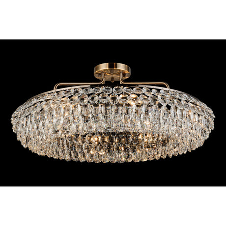 Coniston 18 Light Ring Crystal Semi-Flush Ceiling Light - Antique Brass