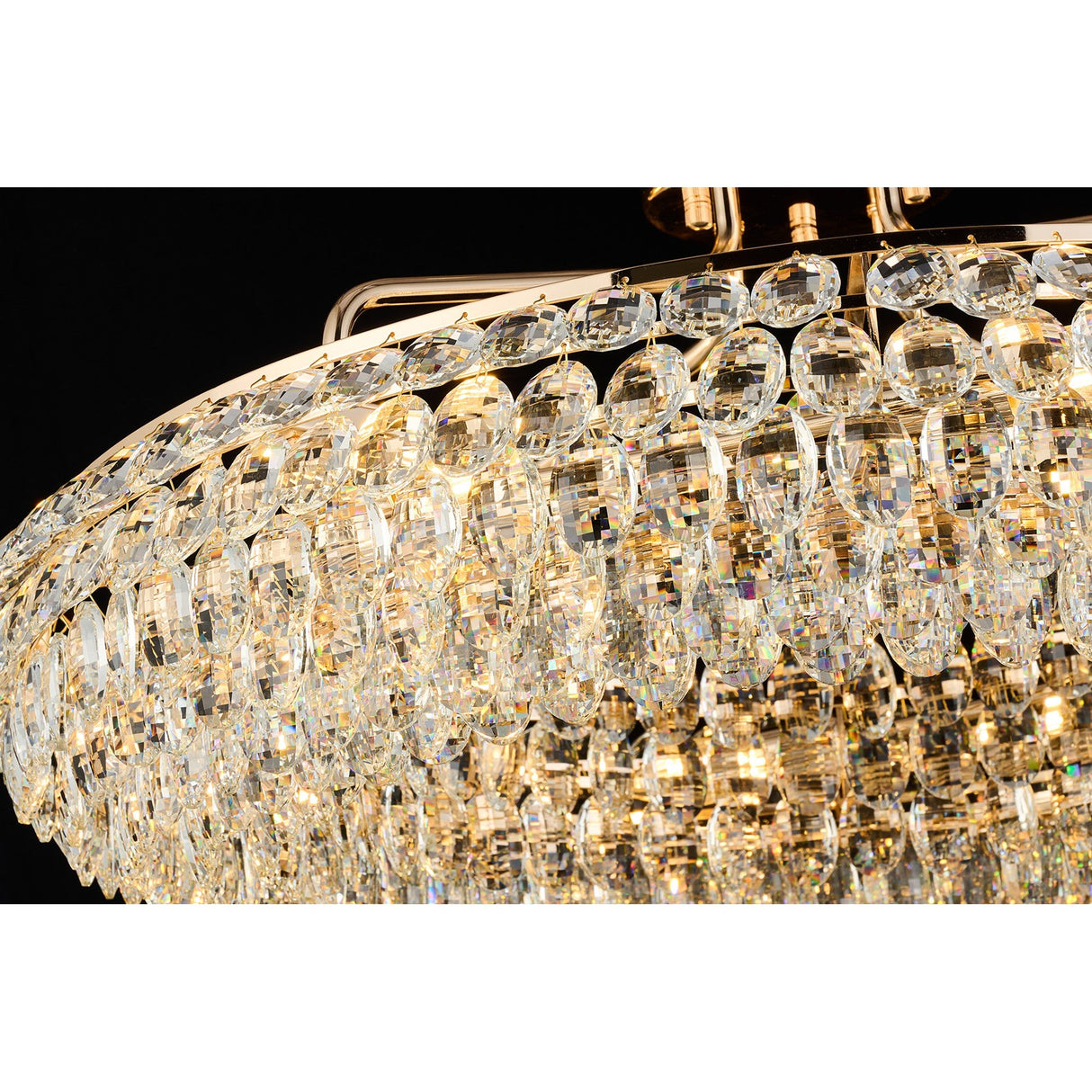 Coniston 18 Light Ring Crystal Semi-Flush Ceiling Light - French Gold