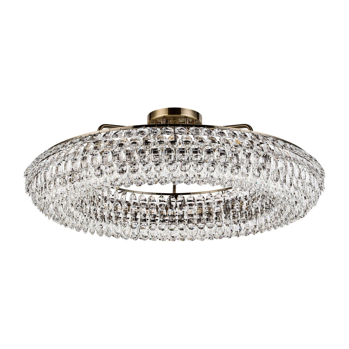 Coniston 4 Light Ring Crystal Semi-Flush Ceiling Light - Antique Brass