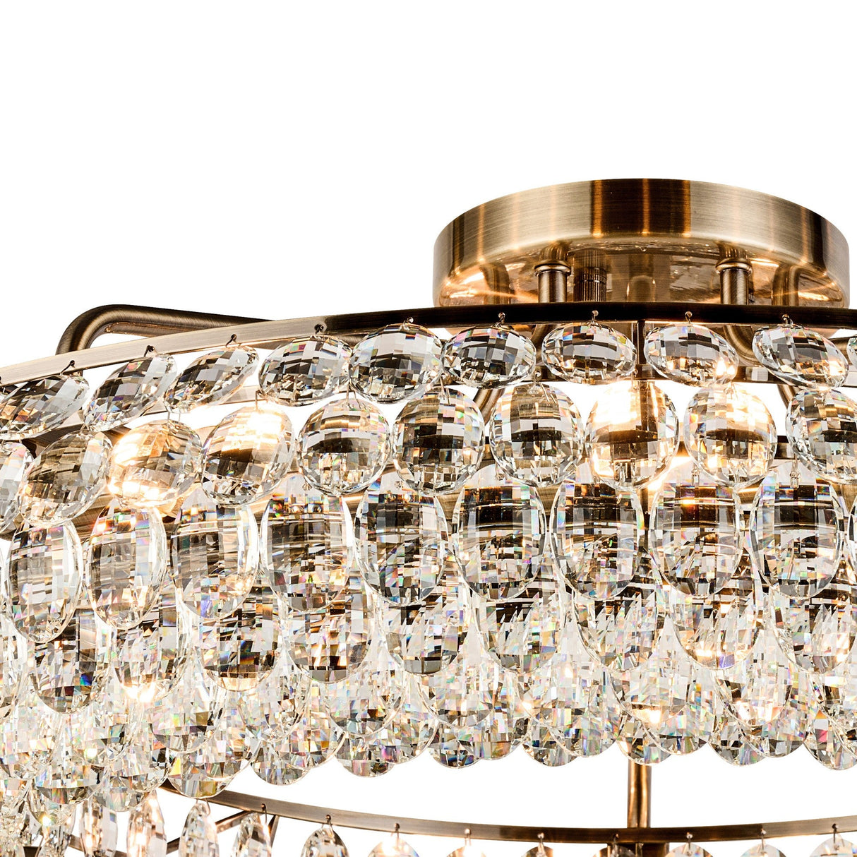 Coniston 4 Light Ring Crystal Semi-Flush Ceiling Light - Antique Brass
