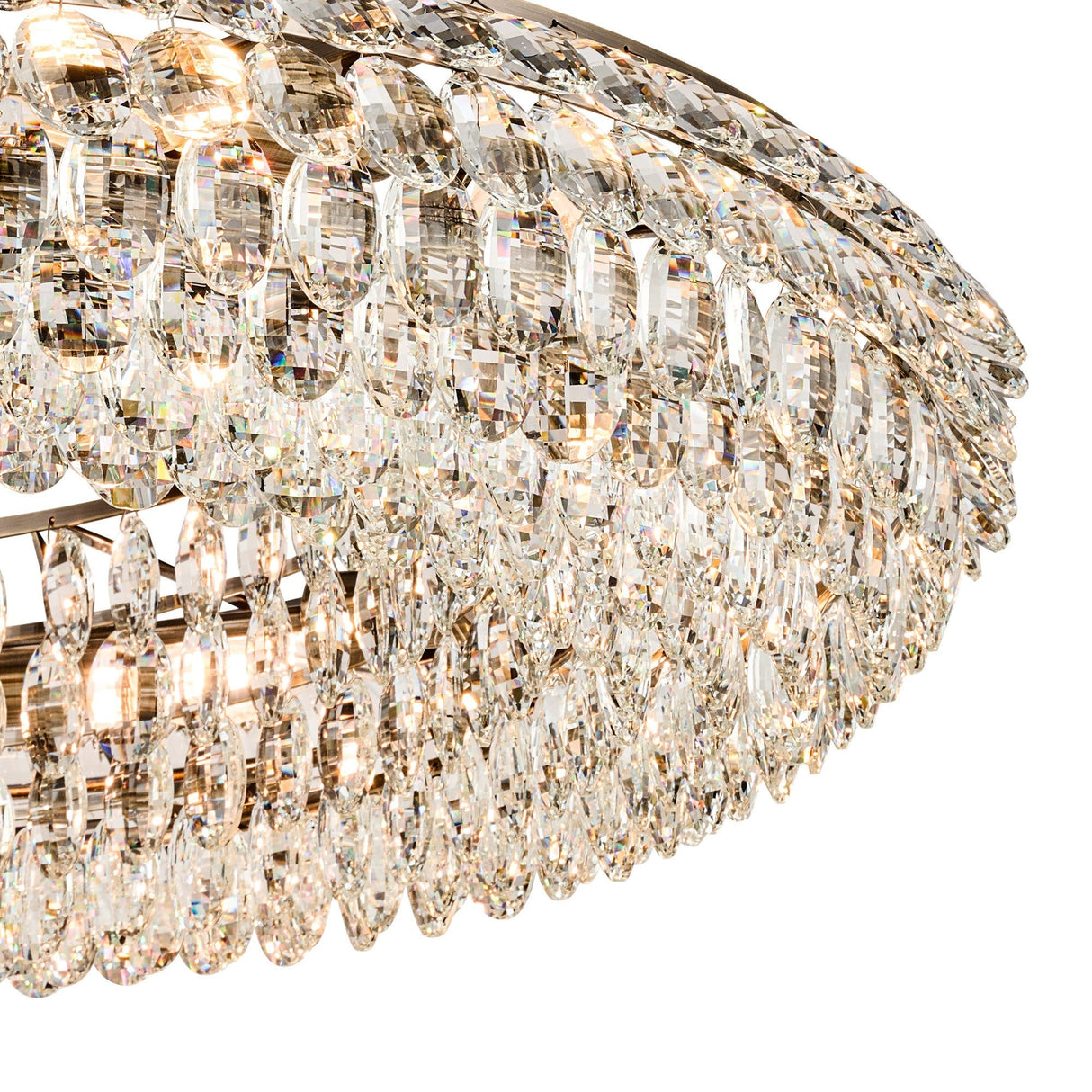 Coniston 4 Light Ring Crystal Semi-Flush Ceiling Light - Antique Brass