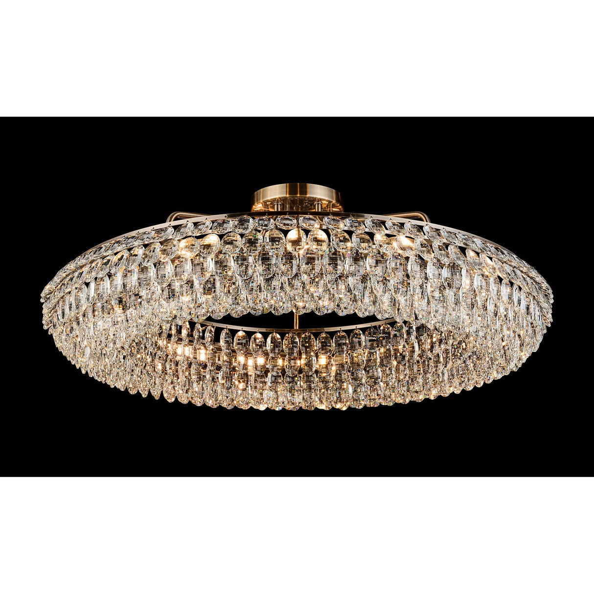 Coniston 4 Light Ring Crystal Semi-Flush Ceiling Light - Antique Brass