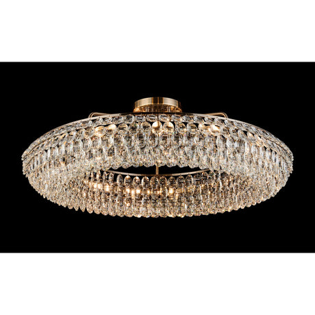 Coniston 4 Light Ring Crystal Semi-Flush Ceiling Light - Antique Brass