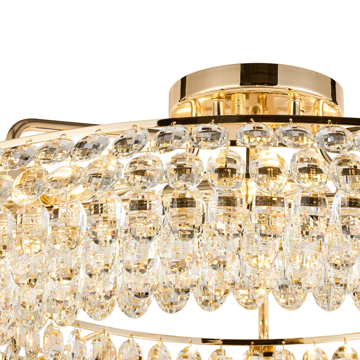 Coniston 4 Light Ring Crystal Semi-Flush Ceiling Light - French Gold