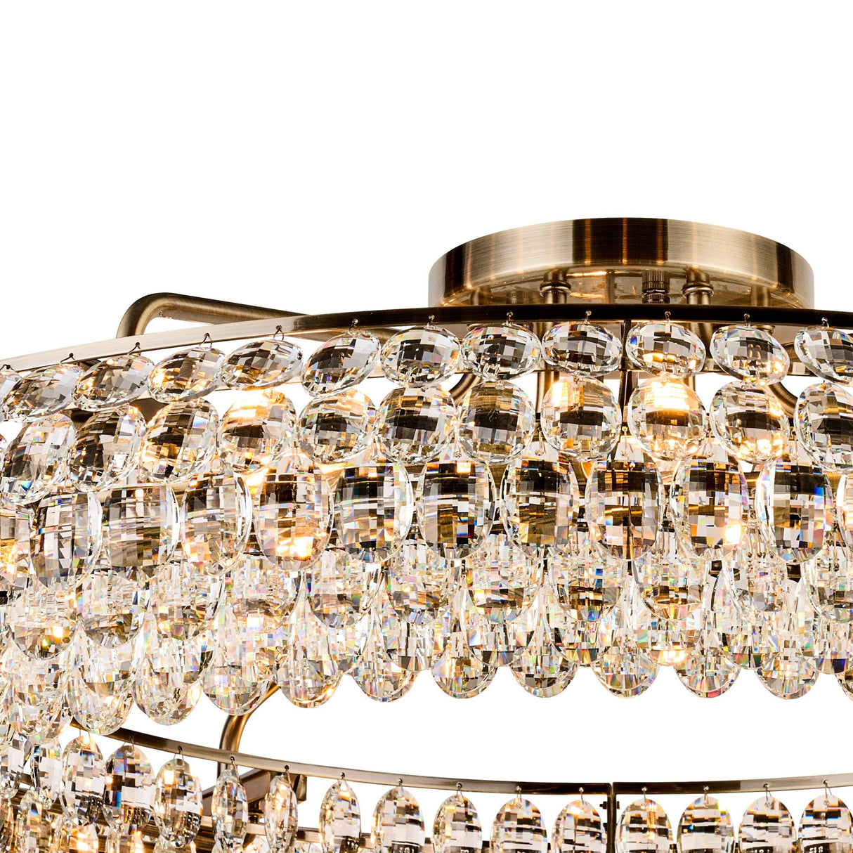 Coniston 6 Light Ring Crystal Semi-Flush Ceiling Light - Antique Brass