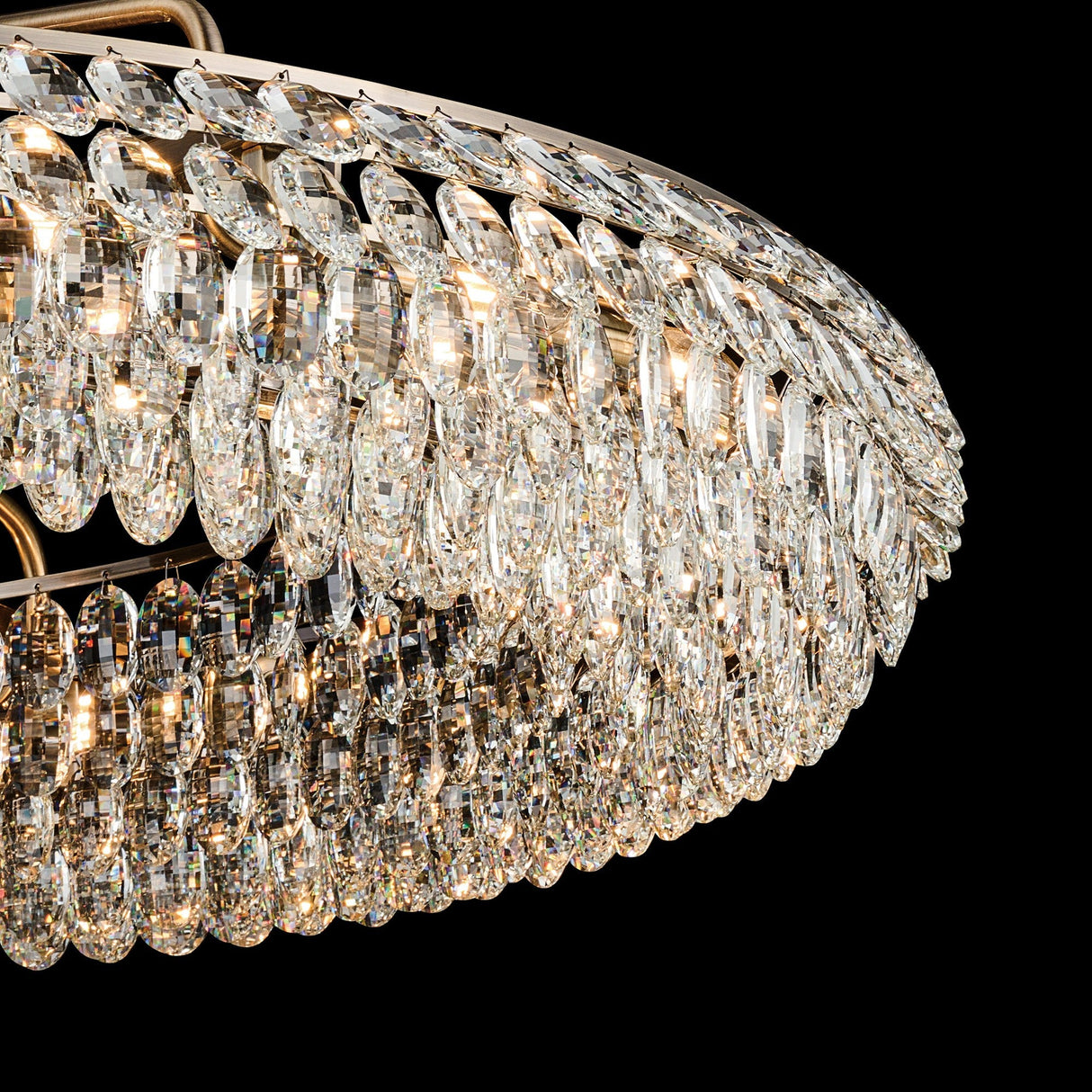 Coniston 6 Light Ring Crystal Semi-Flush Ceiling Light - Antique Brass